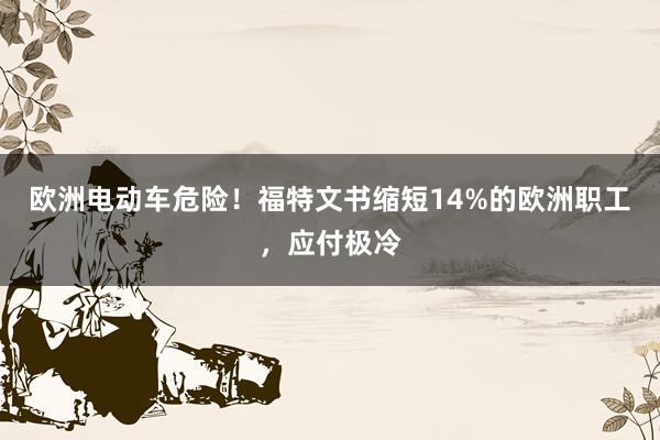 欧洲电动车危险！福特文书缩短14%的欧洲职工，应付极冷